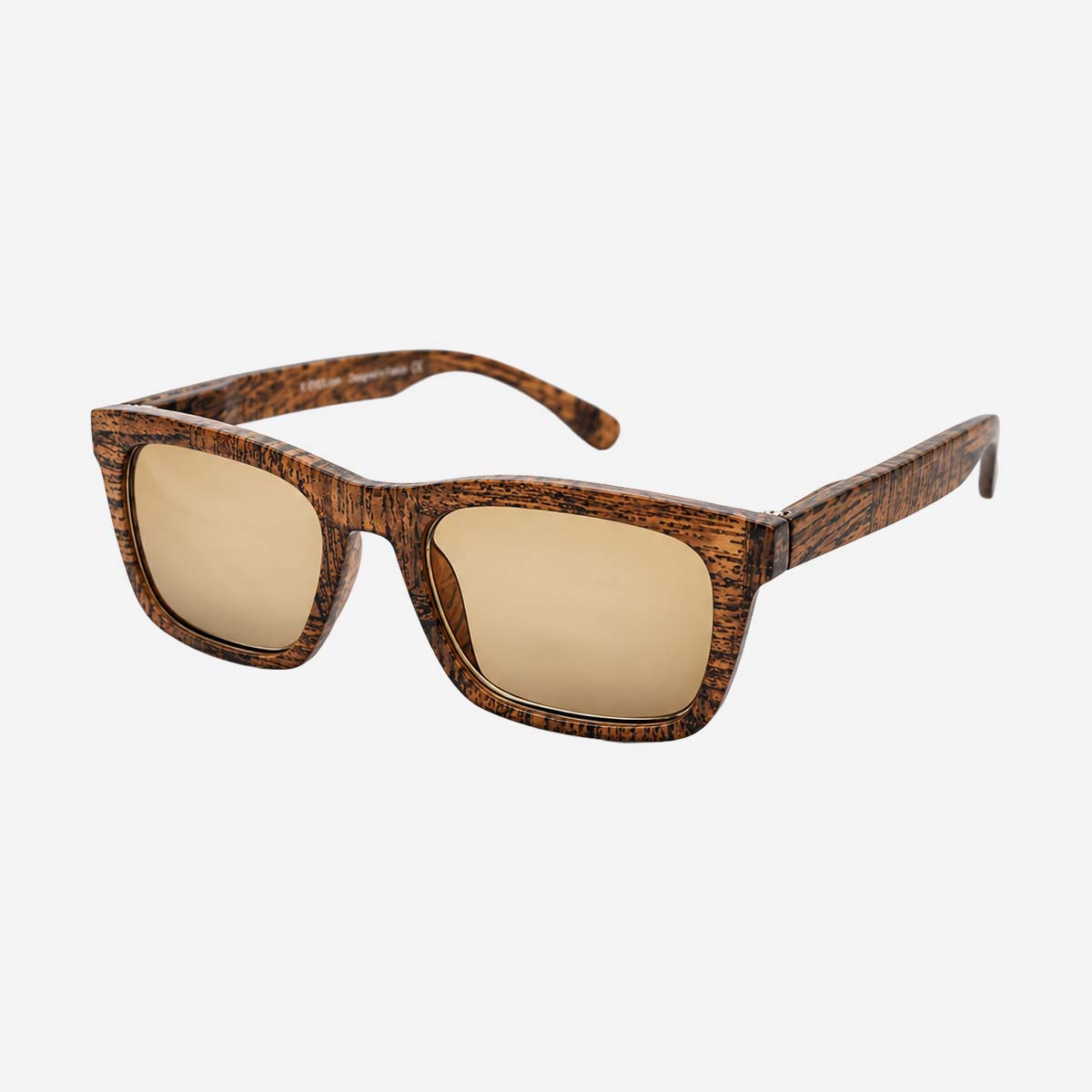 Unisex rectangular sun reading glasses with a brown wood-effect frame and Category 2 tinted lenses for men and women, ideal for reading outdoors.