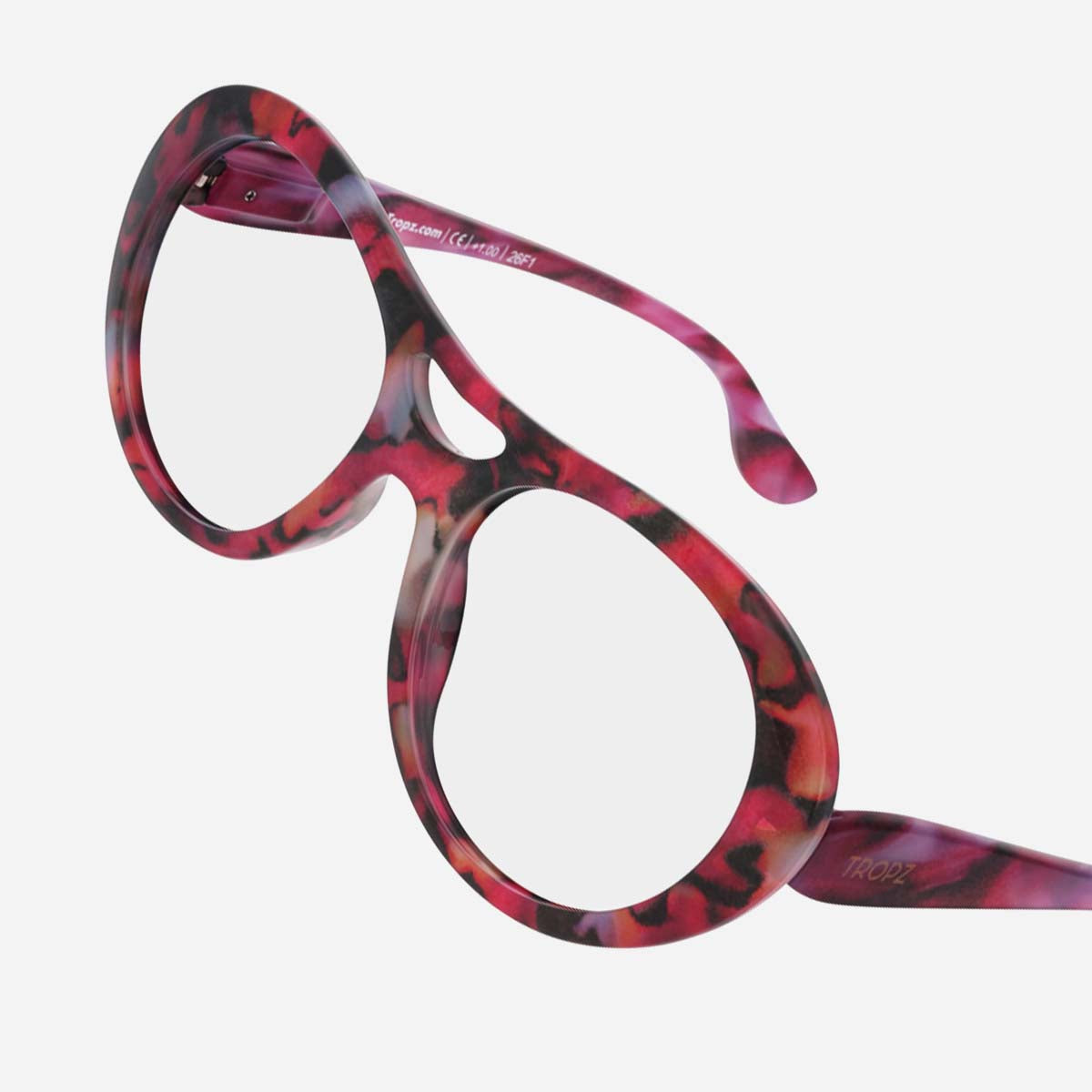 Lunettes de lecture aviateur TROPZ T52 Aurore, monture écaille rose, rouge et noire, modèle femme