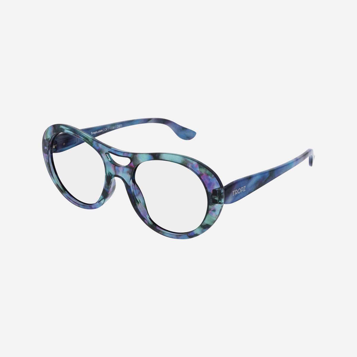 Lunettes de lecture aviateur TROPZ T52 Mirage, monture effet écaille bleu, vert et violet, modèle femme