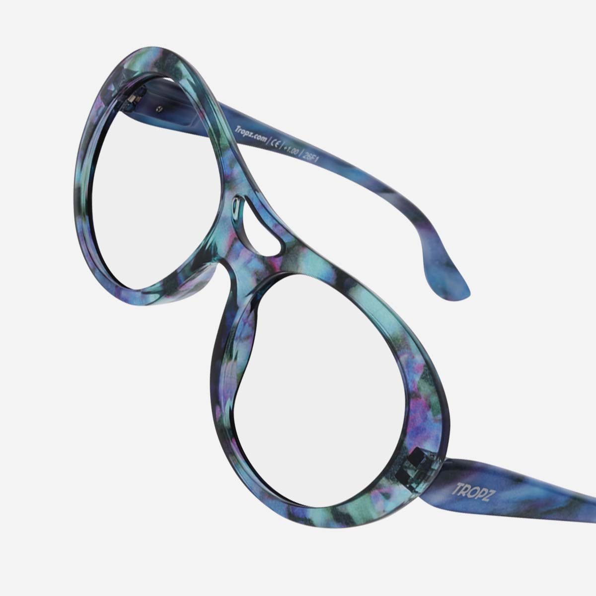 Lunettes de lecture aviateur TROPZ T52 Mirage, monture effet écaille bleu, vert et violet, modèle femme