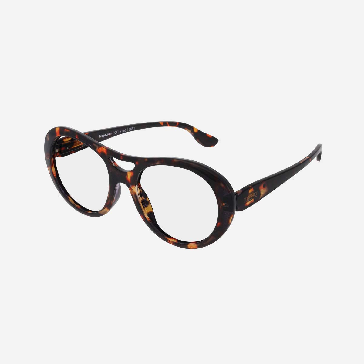 Lunettes de lecture aviateur TROPZ T52 Turtle, monture écaille marron et ambrée, modèle femme
