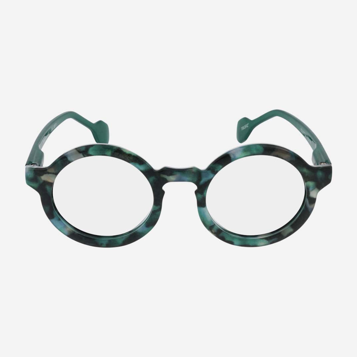 Lunettes de lecture rondes TROPZ T51 Verdea, monture effet écaille verte et branches vertes, modèle mixte homme et femme