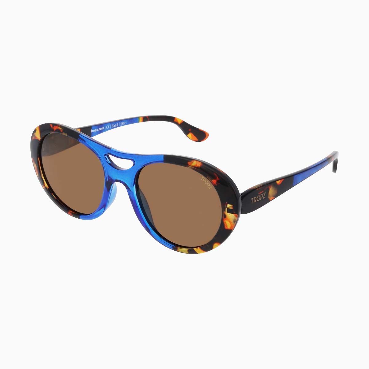Lunettes de soleil polarisées aviateur TROPZ T52 Ocean, monture bleue et écaille, verres bruns, femme