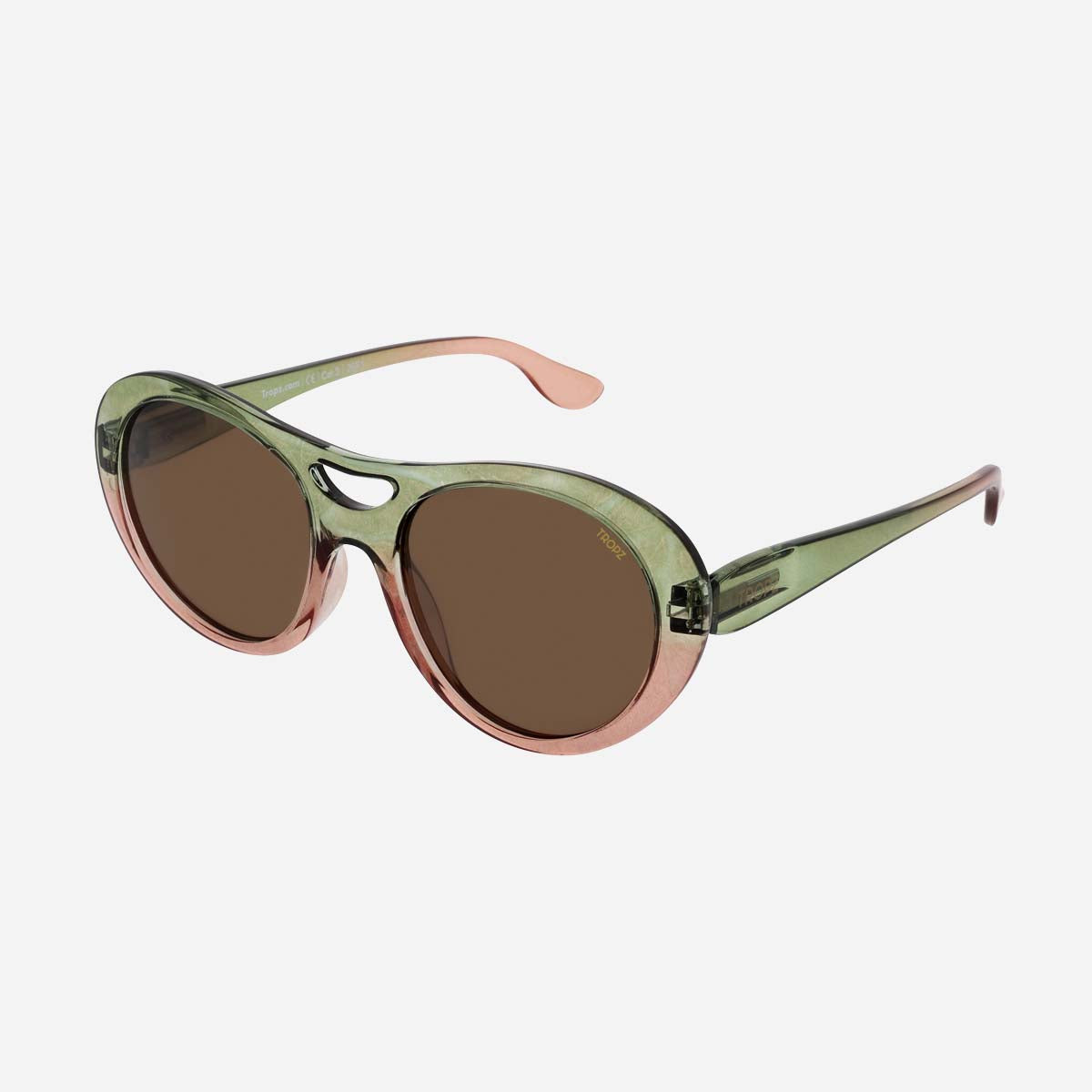 Lunettes de soleil polarisées aviateur TROPZ T52 Olivera, monture rose et verte, verres bruns, femme