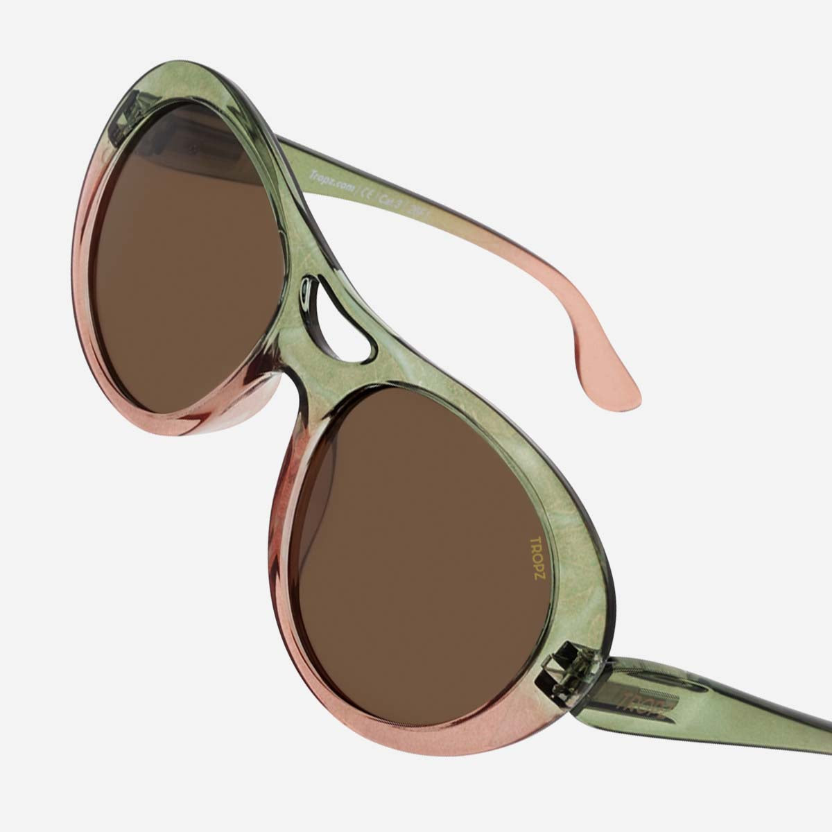 Lunettes de soleil polarisées aviateur TROPZ T52 Olivera, monture rose et verte, verres bruns, femme