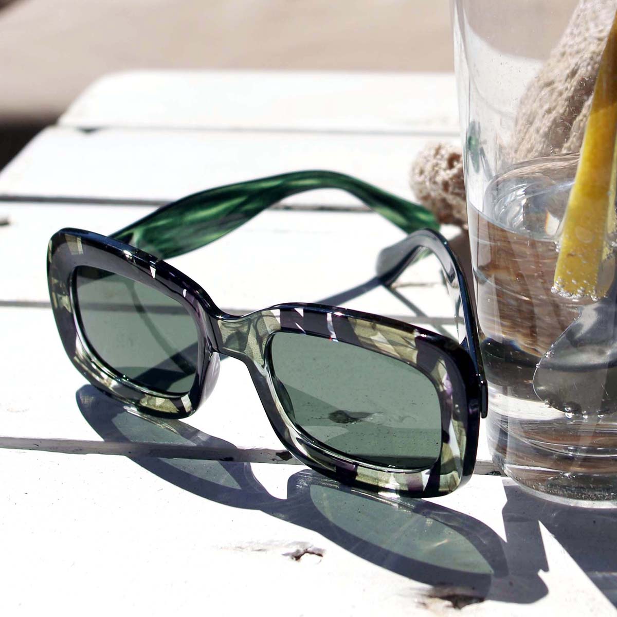 lunettes-de-soleil-original-polarisées-noir-vert-rectangulaire-sunglasses-polarized-rectangular-protection-uv-black-green-k44-emerald