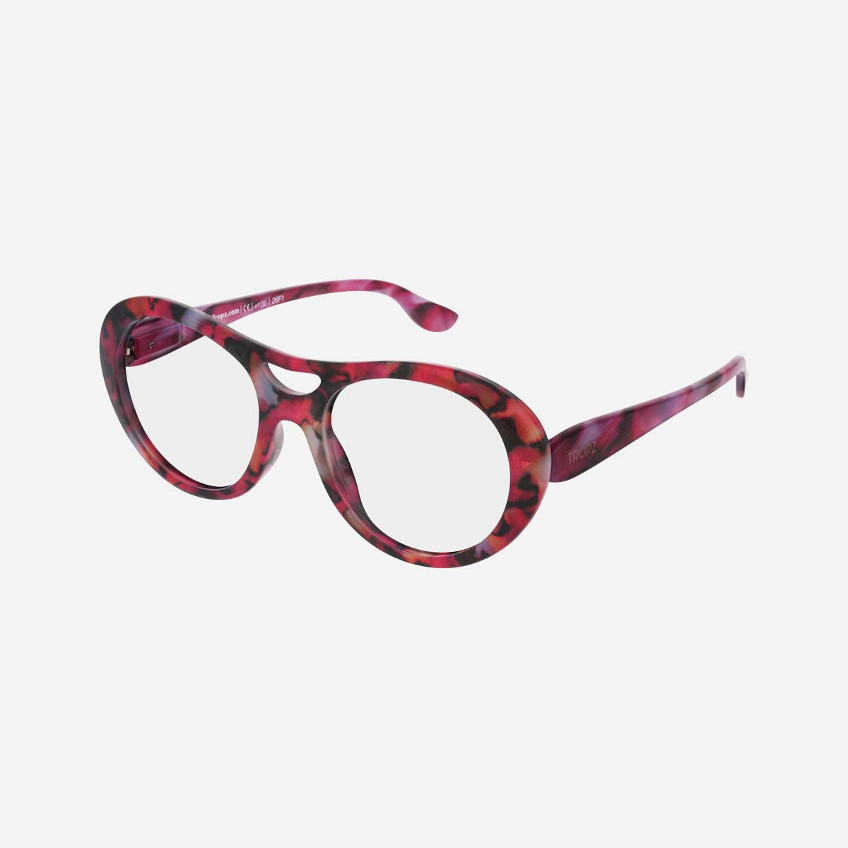 Lunettes de lecture aviateur TROPZ T52 Aurore, monture écaille rose, rouge et noire, modèle femme