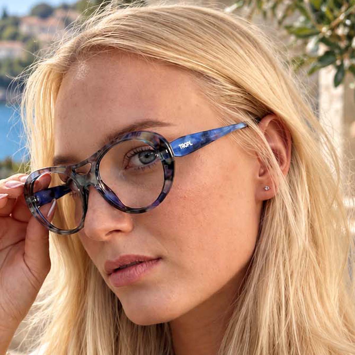 Lunettes de lecture aviateur TROPZ T52 Mirage, monture effet écaille bleu, vert et violet, modèle femme