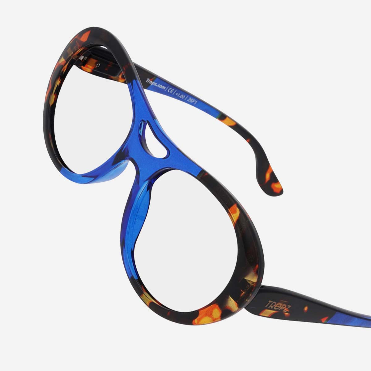 Lunettes de lecture aviateur TROPZ T52 Ocean, monture bleue et écaille multicolore, modèle femme