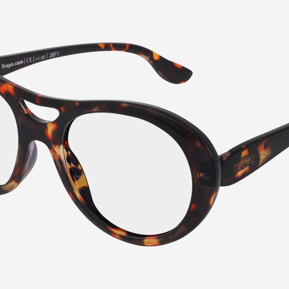 Lunettes de lecture aviateur TROPZ T52 Turtle, monture écaille marron et ambrée, modèle femme
