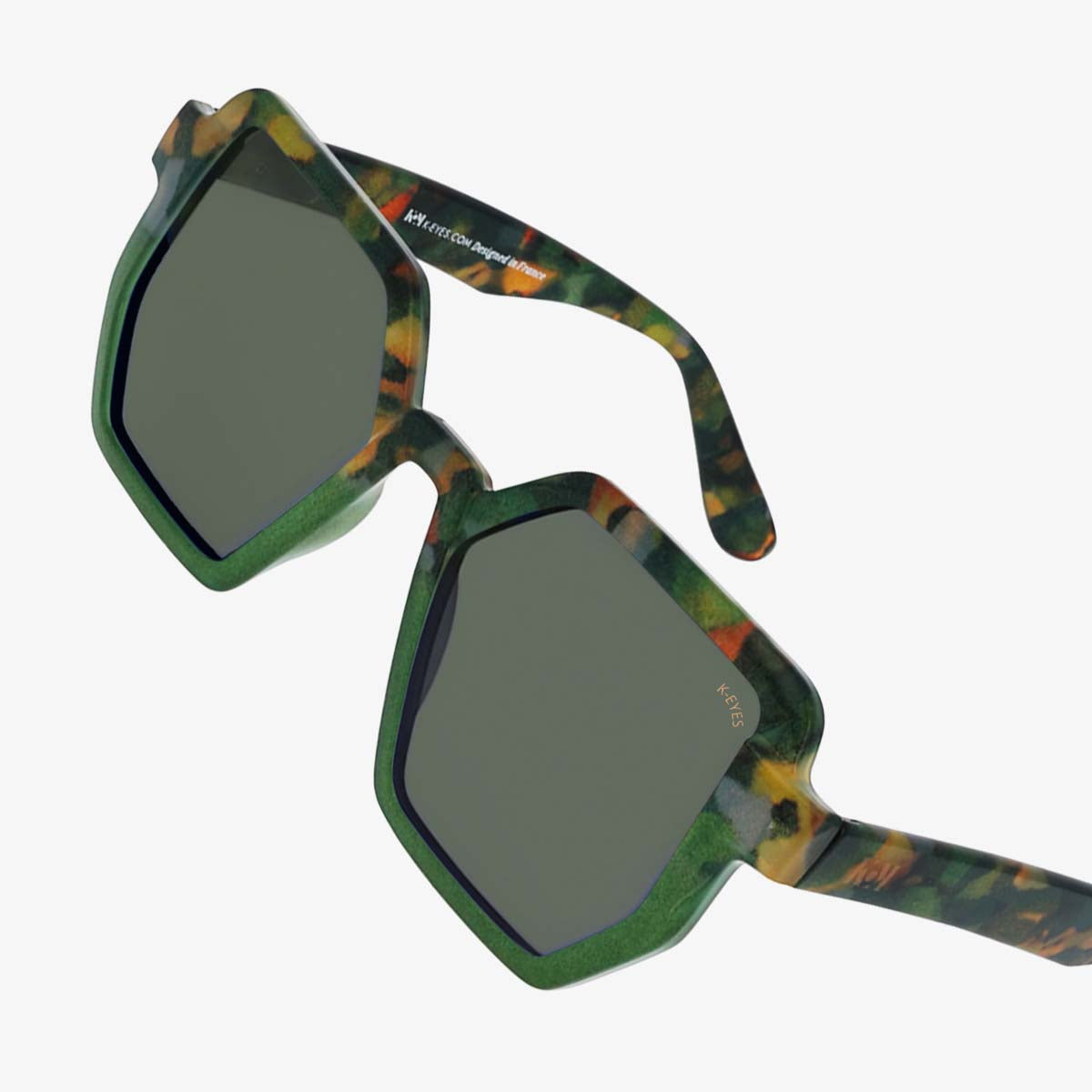lunettes-de-soleil-protection-uv-originale-oversized-octogonale-écaille-vert-sunglasses-polarised-tortoiseshell-green-k42-bambou