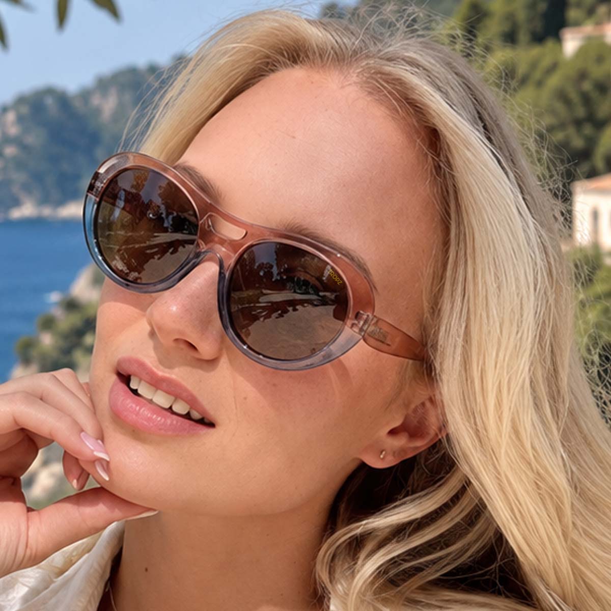 Lunettes de soleil polarisées aviateur TROPZ T52 Horizon, monture rose et bleue, verres bruns, homme et femme