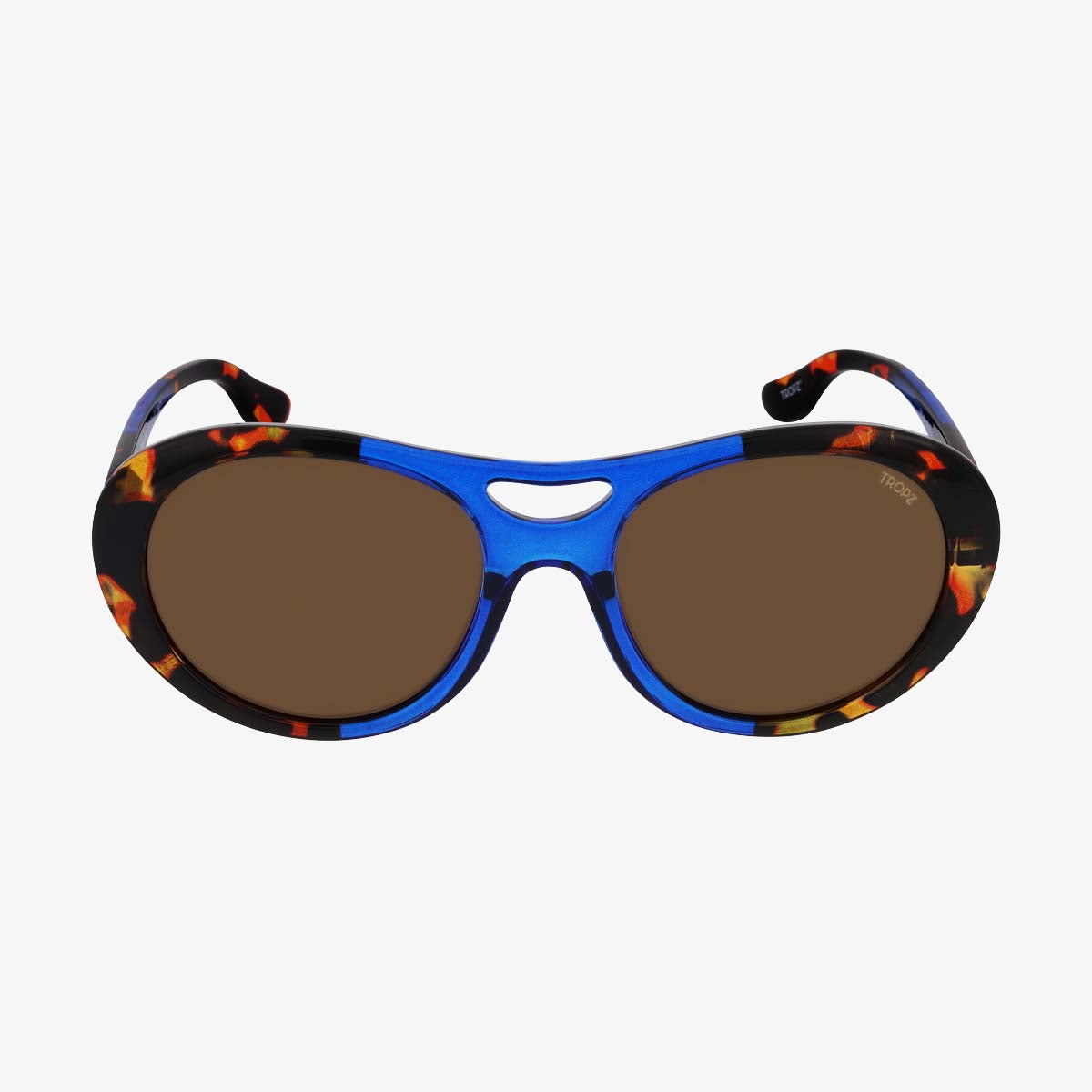 Lunettes de soleil polarisées aviateur TROPZ T52 Ocean, monture bleue et écaille, verres bruns, femme
