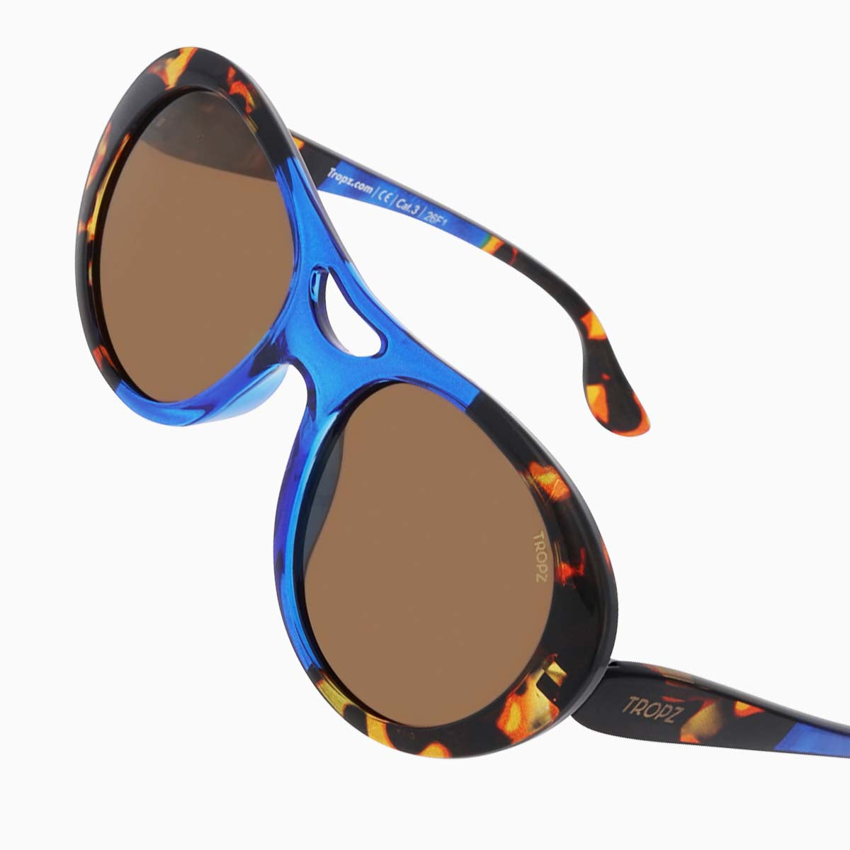 Lunettes de soleil polarisées aviateur TROPZ T52 Ocean, monture bleue et écaille, verres bruns, femme