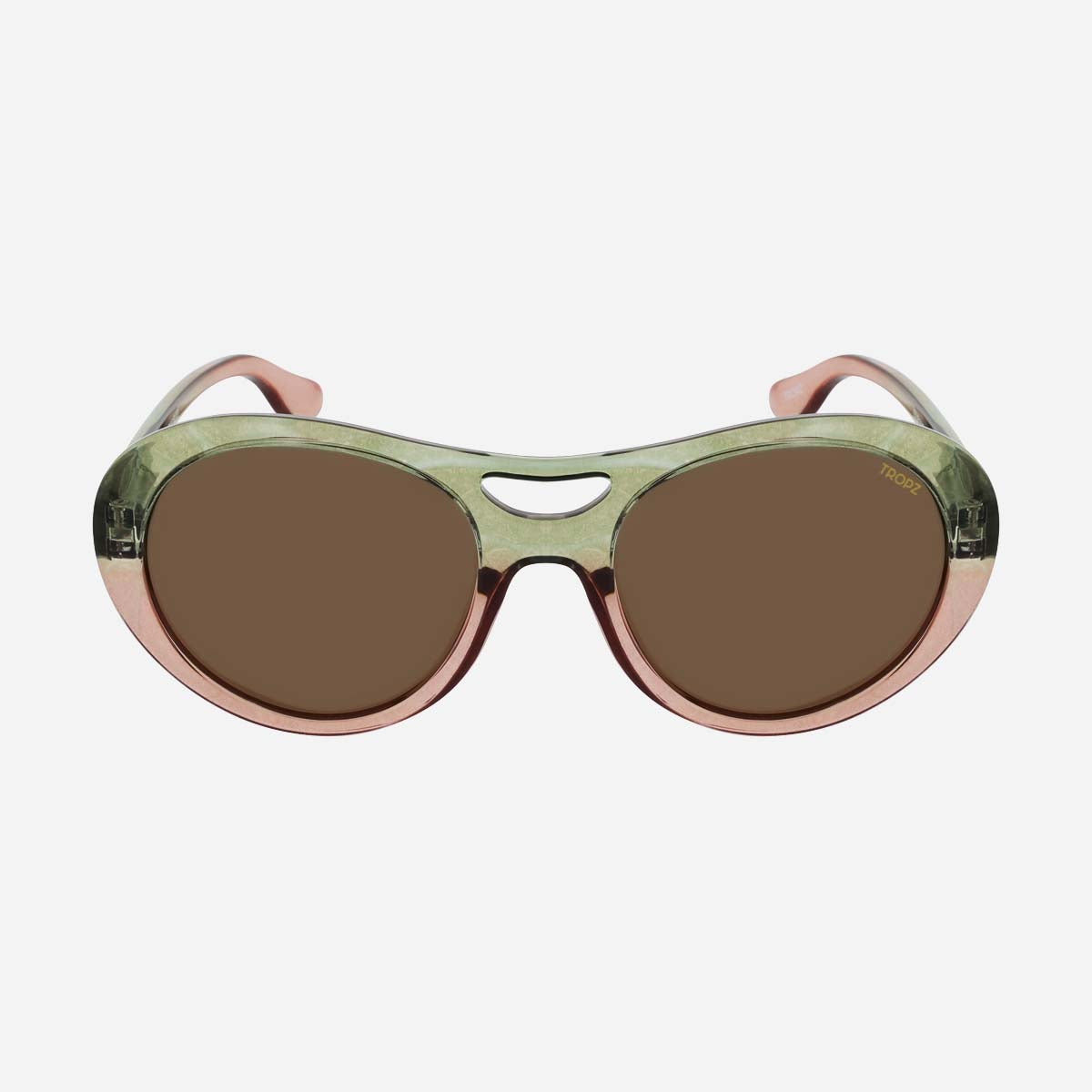 Lunettes de soleil polarisées aviateur TROPZ T52 Olivera, monture rose et verte, verres bruns, femme