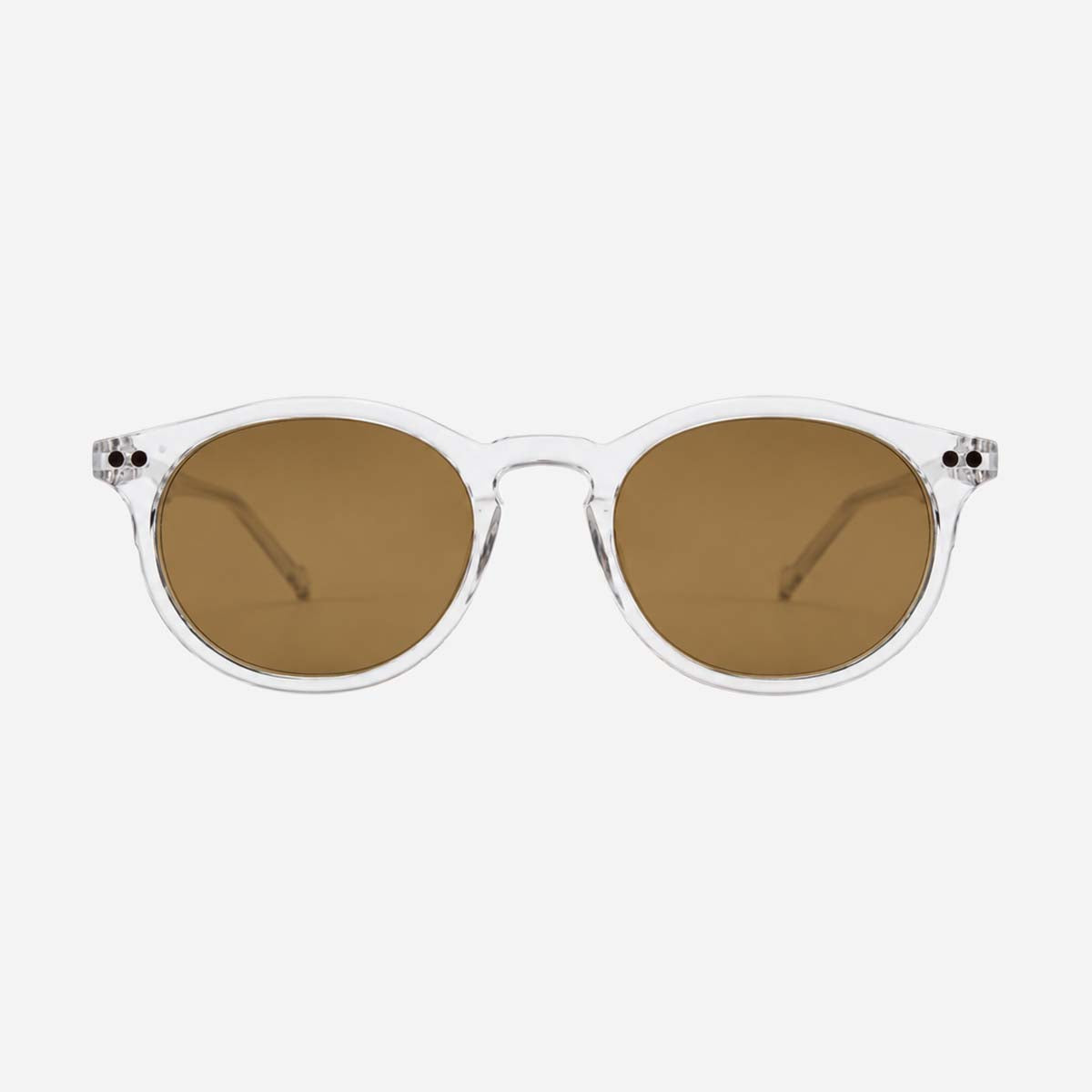Lunettes de lecture solaires rondes, petite monture fine transparente avec verres teintés catégorie 2.
Round reading sunglasses, slim clear frame with category 2 tinted lenses.